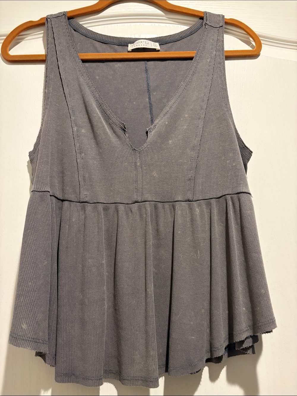 Women's Washed Grayish Green Ribbed Peplum Tank Top